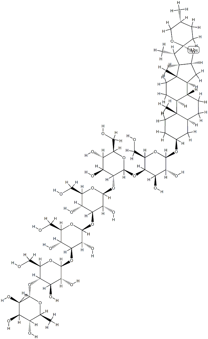 [(25R)-5α-Spirostan-3β-yl]4-O-[2-O-[3-O-[3-O-[4-O-(α-L-rhamnopyranosyl)-β-D-glucopyranosyl]-β-D-glucopyranosyl]-β-D-glucopyranosyl]-β-D-glucopyranosyl]-β-D-galactopyranoside分子式结构图