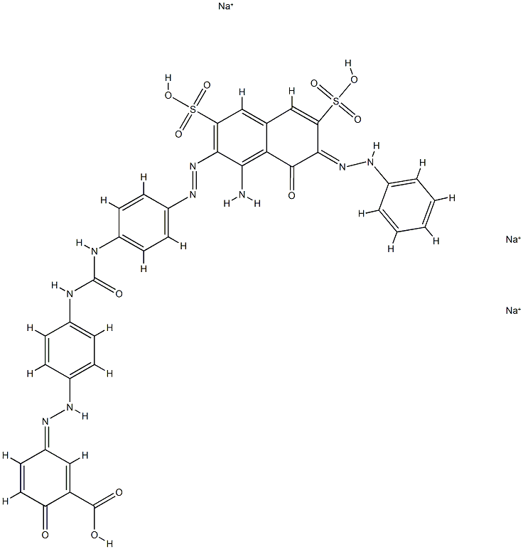 Benzoic acid, 5-4-4-1-amino-8-hydroxy-7-(phenylazo)-3,6-disulfo-2-naphthalenylazophenylaminocarbonylaminophenylazo-2-hydroxy-, trisodium salt分子式结构图