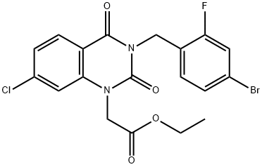 ETHYL [3-(4-BROMO-2-FLUOROBENZYL)-7-CHLORO-2,4-DIOXO-1,2,3,4-TETRAHYDROQUINAZOLIN-1-YL]ACETATE分子式结构图