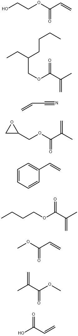 2-Propenoic acid, 2-methyl-, butyl ester, polymer with ethenylbenzene, 2-ethylhexyl 2-methyl-2-propenoate, 2-hydroxyethyl 2-propenoate, methyl 2-methyl-2-propenoate, methyl 2-propenoate, oxiranylmethyl 2-methyl-2-propenoate, 2-propenenitrile and 2-propeno分子式结构图