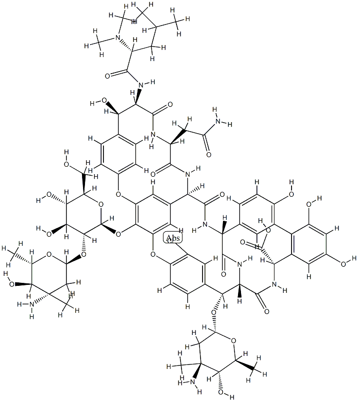 (4''R)-22-O-(3-Amino-3-C-methyl-2,3,6-trideoxy-α-L-arabino-hexopyranosyl)-10-dechloro-56-methylvancomycin分子式结构图