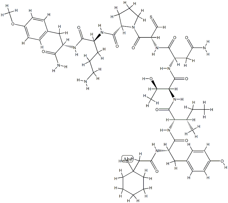 vasotocin, (beta-mercapto-beta,beta-cyclopentamethylenepropionic acid)-O-methyl-Tyr(2)-Thr(4)-Orn(8)-Tyr(9)-NH2分子式结构图