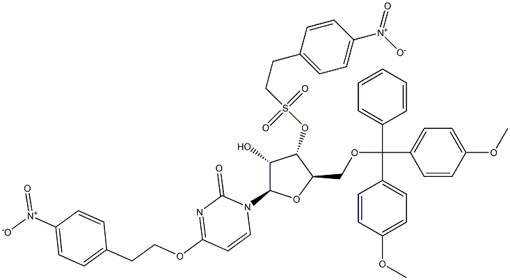 5'-O-dimethoxytrityl-O(4)-4-nitrophenylethyl-2'-O-4-nitrophenylethylsulfonyluridine分子式结构图