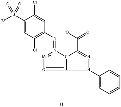 Manganate(1-), 4-(2,5-dichloro-4-sulfophenyl)azo-.kappa.N1-4,5-dihydro-5-(oxo-.kappa.O)-1-phenyl-1H-pyrazole-3-carboxylato(3-)-, hydrogen分子式结构图