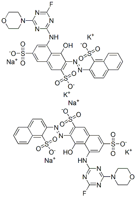 2,7-Naphthalenedisulfonic acid, 5-4-fluoro-6-(4-morpholinyl)-1,3,5-triazin-2-ylamino-4-hydroxy-3-(1-sulfo-2-naphthalenyl)azo-, potassium sodium salt分子式结构图