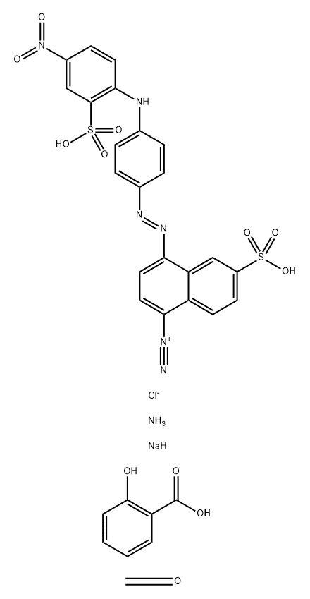 1-Naphthalenediazonium, 4-[[4-[(4-nitro-2-sulfophenyl) amino]phenyl]azo]-6-sulfo-, chloride, reaction products with formaldehyde and salicylic acid, ammonium sodium salts分子式结构图