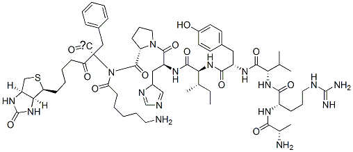 biotinyl-epsilon-aminohexanoyl-alanyl-arginyl-valyl-tyrosyl-isoleucyl-histidyl-prolyl-phenylalanyl(4N3)-hydroxy分子式结构图