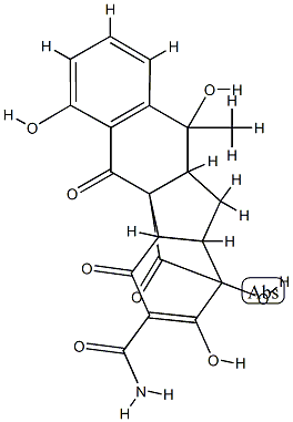 1,2,3,4,9,9a-Hexahydro-5,9,11,14-tetrahydroxy-9-methyl-4,10,12-trioxo-3,2,3a-[1]pentene[1,4,5]triyl-3aH-benz[f]indene-13-carboxamide分子式结构图