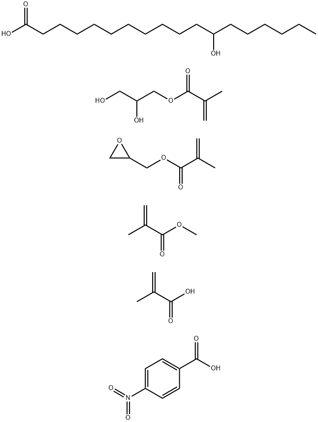 Octadecanoic acid, 12-hydroxy-, homopolymer, 2-hydroxy-3-[(2-methyl-1-oxo-2-propenyl)oxy]propyl ester, polymer with methyl 2-methyl-2-propenoate and oxiranylmethyl 2-methyl-2-propenoate, 2-methyl-2-propenoate 4-nitrobenzoate分子式结构图