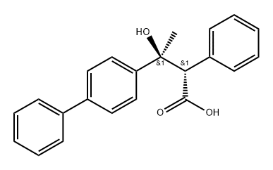 beta-Hydroxy-beta-methyl-alpha-phenyl-(1,1'-biphenyl)-4-propanoic acid, (R',R')-DL-分子式结构图