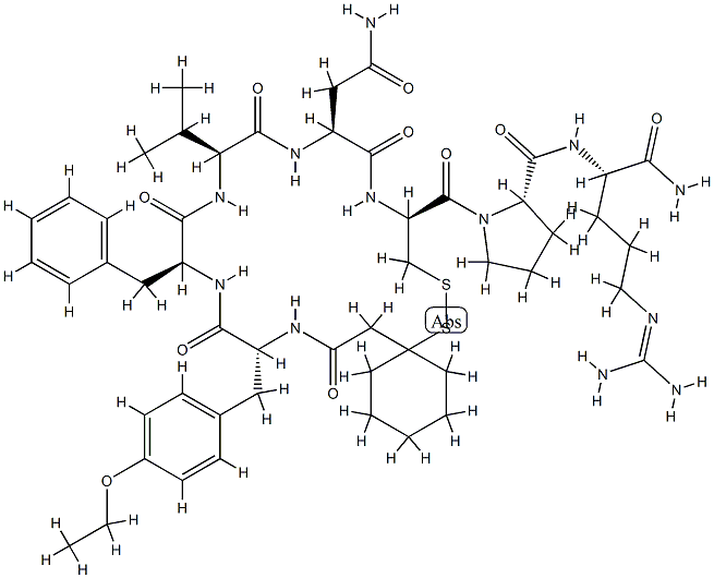 O-Ethyl-N-[[1-mercapto(1)cyclohexyl]acetyl]-D-Tyr-L-Phe-L-Val-L-Asn-D-Cys(1)-L-Pro-L-Arg-NH2分子式结构图