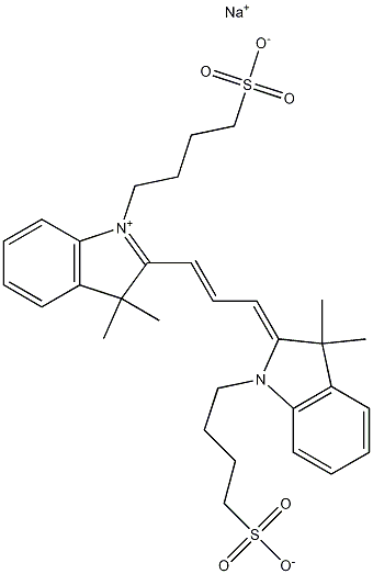 2-[3-[3,3-二甲基-1-(4-磺酸基丁基)-1,3-二氢吲哚-2-亚基]丙烯基]-3,3-二甲基-1-(4-磺酸基丁基)-3H-吲哚内盐钠盐分子式结构图