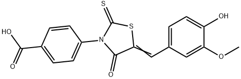 (Z)-4-(5-(4-hydroxy-3-methoxybenzylidene)-4-oxo-2-thioxothiazolidin-3-yl)benzoic acid分子式结构图