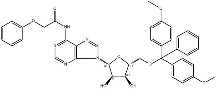 5'-O-[二(4-甲氧基苯基)苯基甲基]-N-(苯氧基乙酰基)腺苷分子式结构图