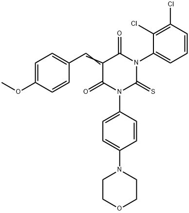 1-(2,3-Dichlorophenyl)-3-(4-(morpholino)phenyl)-5-(p-methoxybenzyliden e)thiobarbituric acid分子式结构图