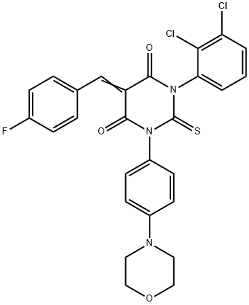 1-(2,3-Dichlorophenyl)-5-(p-fluorobenzylidene)-3-(4-(morpholino)phenyl )thiobarbituric acid分子式结构图