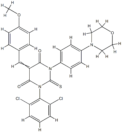 (5Z)-1-(2,6-dichlorophenyl)-5-[(4-methoxyphenyl)methylidene]-3-(4-morp holin-4-ylphenyl)-2-sulfanylidene-1,3-diazinane-4,6-dione分子式结构图