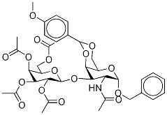 Benzyl 2-Acetamido-2-deoxy-4,6-O-(4’-methoxybenzylidene)-3-O-(2’,3’,4’,6’-tetra- O-acetyl-β-D-galactopyranosyl)-α-D-galactopyranoside分子式结构图