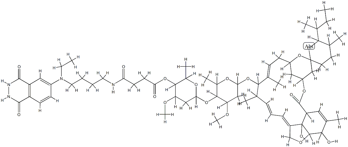 22,23-dihydroavermectin B(1a)-4''-(4-((4-(ethyl(1,2,3,4-tetrahydro-1,4-dioxo-6-phthalazinyl)amino)butyl)amino)-4-oxobutanoate)分子式结构图