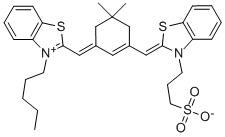 3-(3-SULFOPROPYL)-2-([3-[(3-PENTYL-2-BENZOTHIAZOLINYLIDENE)METHYL]-5,5-DIMETHYL-2-CYCLOHEXEN-1-YLIDENE]METHYL) BENZOTHIAZOLIUM INNER SALT分子式结构图