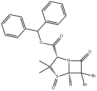 (2S,5R)-6,6-Dibromo-2β-(benzhydryloxycarbonyl)-3,3-dimethyl-7-oxo-4-thia-1-azabicyclo[3.2.0]heptane-4-oxide分子式结构图