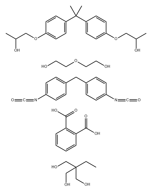 1,2-Benzenedicarboxylic acid, polymer with 2-ethyl-2-(hydroxymethyl)-1,3-propanediol, 1,1'-methylenebis[4-isocyanatobenzene], 1,1'-[(1-methylethylidene) bis(4,1-phenyleneoxy)]bis[2-propanol] and 2,2'-oxybis[ethanol]分子式结构图