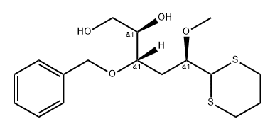 D-ribo-Hexose, 3-deoxy-2-O-methyl-4-O-(phenylmethyl)-, cyclic 1,3-propanediyl dithioacetal分子式结构图