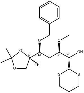 D-altro-Heptose, 4-deoxy-3-O-methyl-6,7-O-(1-methylethylidene)-5-O-(phenylmethyl)-, cyclic 1,3-propanediyl dithioacetal分子式结构图