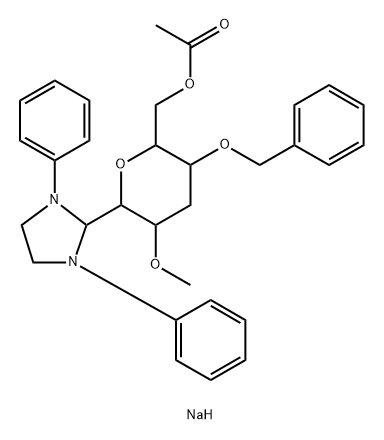 D-ribo-Hexitol, 1,5-anhydro-3-deoxy-1-C-(1,3-diphenyl-2-imidazolidinyl)-2-O-methyl-4-O-(phenylmethyl)-, 6-acetate, monosodium salt, (1S)-分子式结构图