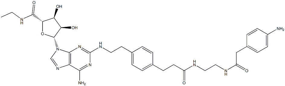 2-(4-(2-(2-((4-aminophenyl)methylcarbonylamino)ethylaminocarbonyl)ethyl)phenyl)ethylamino-5'-N-ethylcarboxamidoadenosine分子式结构图