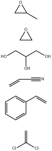 2-Propenenitrile, polymer with 1,1-dichloroethene, ethenylbenzene and methyloxirane polymer with oxirane ether with 1,2,3-propanetriol (3:1)分子式结构图