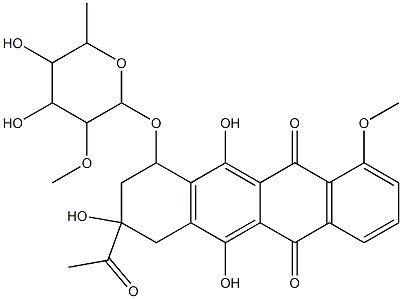 (8S-cis)-8-Acetyl-10-((6-deoxy-2-O-methyl-alpha-L-talopyranosyl)oxy)-7 ,8,9,10-tetrahydro-6,8,11-trihydroxy-1-methoxy-5,12-naphthacenedione分子式结构图