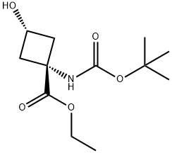 ethyl (1r,3r)-1-{[(tert-butoxy)carbonyl]amino}-3-hydroxycyclobutane-1-carboxylate分子式结构图