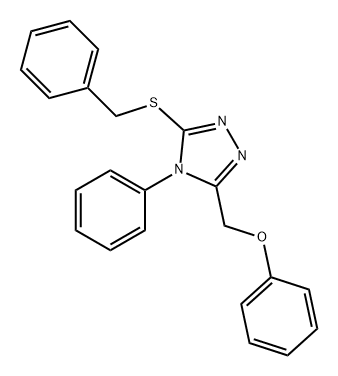 化合物4H-1,2,4-TRIAZOLE, 3-(PHENOXYMETHYL)-4-PHENYL-5-[(PHENYLMETHYL)THIO]-分子式结构图