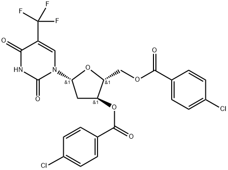 1-[2-deoxy-3,5-di-O-(p-chlorobenzoyl)-β-D-erythropentofuranosyl]-5-trifluoromethyl uracil分子式结构图