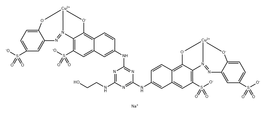 Cuprate(4-), .mu.-7,7-6-(2-hydroxyethyl)amino-1,3,5-triazine-2,4-diyldiiminobis4-(hydroxy-.kappa.O)-3-2-(hydroxy-.kappa.O)-5-sulfophenylazo-.kappa.N1-2-naphthalenesulfonato(8-)di-, tetrasodium分子式结构图