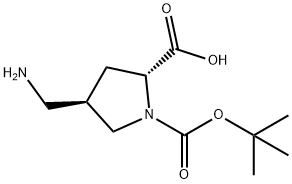 (2R-反式)-4-(氨基甲基)吡咯烷-1,2-二羧酸 1-叔丁酯分子式结构图