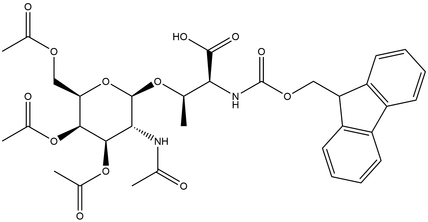 N-FMOC-O-(3,4,6,-TRI-O-ACETYL-2-ACETAMIDO-2-DEOXY-Β-D-GALACTOPYRANOSYL)-L-THREONINE分子式结构图