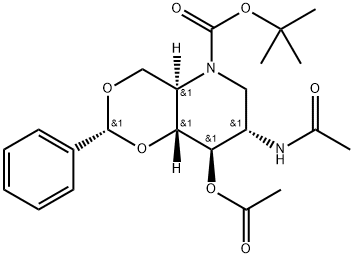 2-乙酰氨基-3-O-乙酰基-4,6-亚苄基的N-BOC-1,2,5-三脱氧-1,5-亚氨基D葡萄糖醇分子式结构图