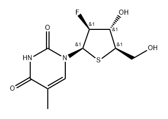 2’-Deoxy-2’-fluoro-5-methyl-4’-thio-beta-D-arabinouridine分子式结构图