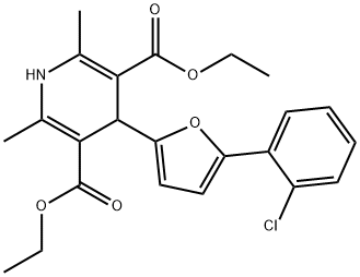 diethyl 4-(5-(2-chlorophenyl)furan-2-yl)-2,6-dimethyl-1,4-dihydropyridine-3,5-dicarboxylate分子式结构图