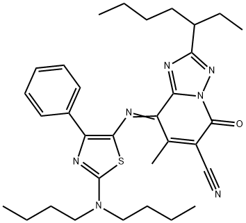 1,2,4Triazolo1,5-apyridine-6-carbonitrile, 8-2-(dibutylamino)-4-phenyl-5-thiazolylimino-2-(1-ethylpentyl)-5,8-dihydro-7-methyl-5-oxo-分子式结构图