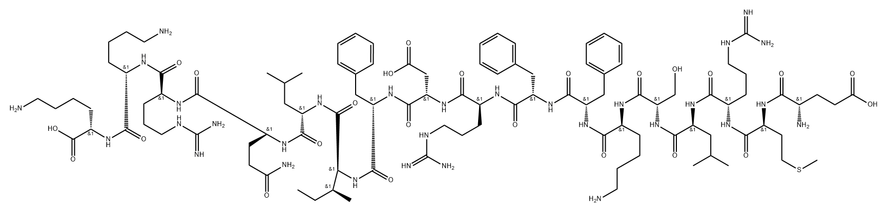 L-Lysine, L-α-glutamyl-L-methionyl-L-arginyl-L-leucyl-L-seryl-L-lysyl-L-phenylalanyl-L-phenylalanyl-L-arginyl-L-α-aspartyl-L-phenylalanyl-L-isoleucyl-L-leucyl-L-glutaminyl-L-arginyl-L-lysyl-分子式结构图