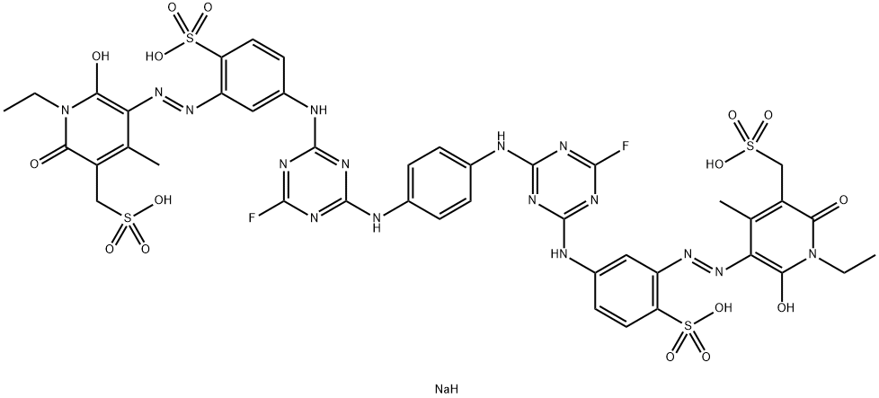 3-Pyridinemethanesulfonic acid, 5,5-1,4-phenylenebisimino(6-fluoro-1,3,5-triazine-4,2-diyl)imino(6-sulfo-3,1-phenylene)azobis1-ethyl-1,2-dihydro-6-hydroxy-4-methyl-2-oxo-, sodium salt分子式结构图