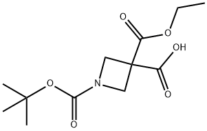 1-叔丁氧羰基-3-乙氧羰基-氮杂环丁烷-3-羧酸分子式结构图