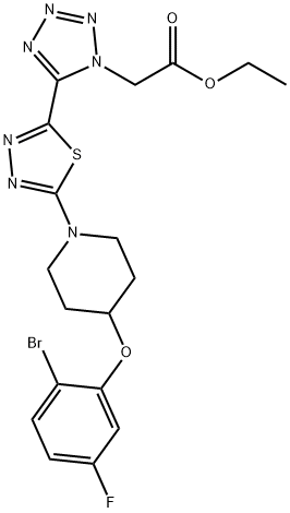 5-(5-(4-(2-溴-5-氟苯氧基)哌啶-1)-1,3,4-噻二唑-2)-1H-四氮唑乙酸乙酯分子式结构图