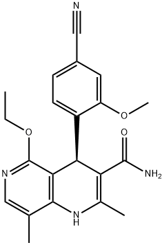 1,6-NAPHTHYRIDINE-3-CARBOXAMIDE, 4-(4-CYANO-2-METHOXYPHENYL)-5-ETHOXY-1,4-DIHYDRO-2,8-DIMETHYL-, (4R)-分子式结构图