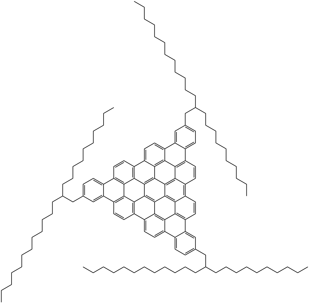 2,10,18-三(2-癸基十四烷基)-苯并[O]二苯并菲并[2,1,12,11-EFGHI:2',1',12',11'-UVABC]卵苯分子式结构图