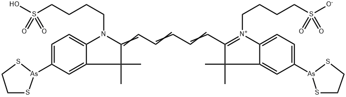 5-(1,3,2-二硫杂砷戊环-2-基)-2-[(1E,3E,5E)-5-[5-(1,3,2-二硫杂砷戊环-2-基)-1,3-二氢-3,3-二甲基-1-(4-磺基丁基)-2H-吲哚-2-亚基]-1,3-戊二烯-1-基]-3,3-二甲基-1-(4-磺基丁基)-3H-吲哚内盐分子式结构图