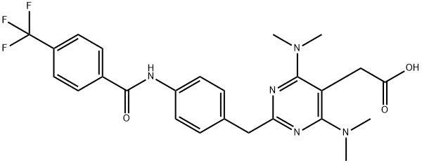 2 - [ 4- [ 4 -(三氟甲基)苯甲酰胺基] ] ]苯甲基4,6 -二(二甲氨基) -嘧啶-5-乙酸分子式结构图